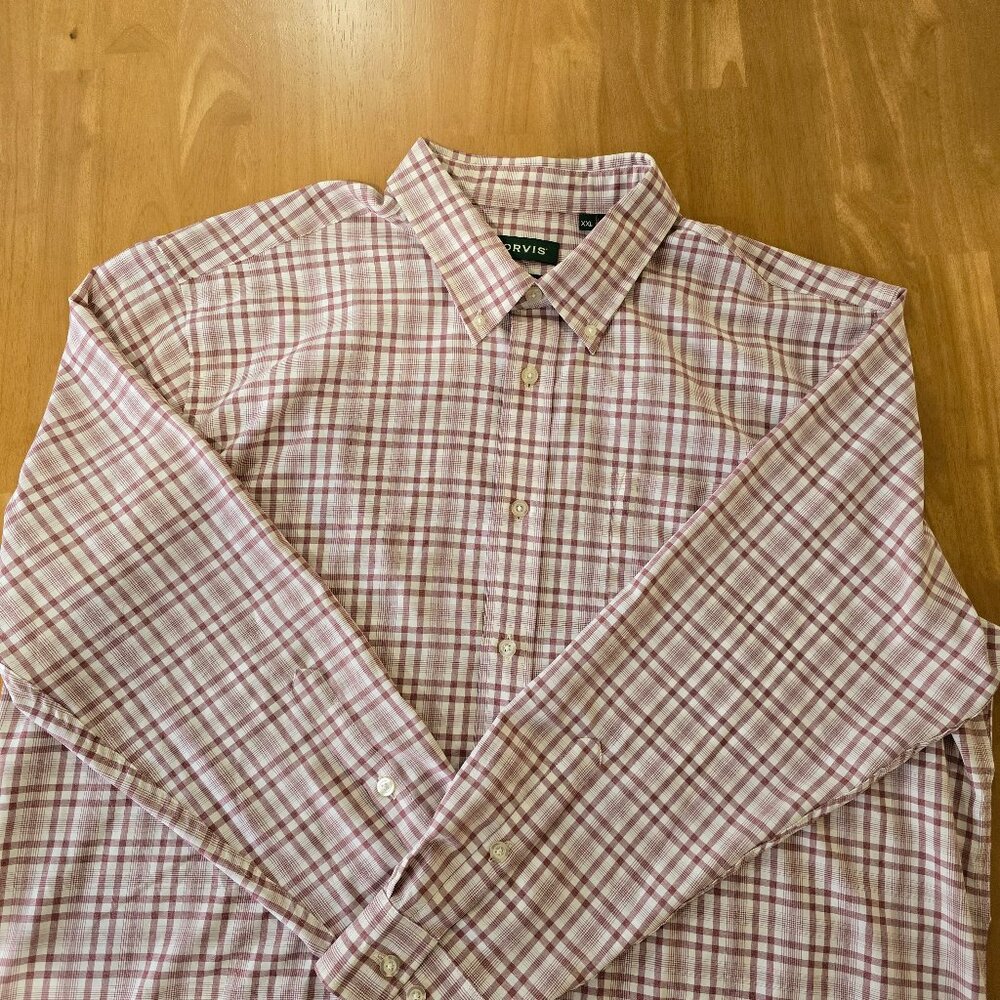 Orvis Active Fit Men's Long Sleeve Button-Up Shirt Light Red Ivory‎ Plaid SXXL